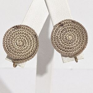 Vintage Beige Fabric Swirl Screw Earrings